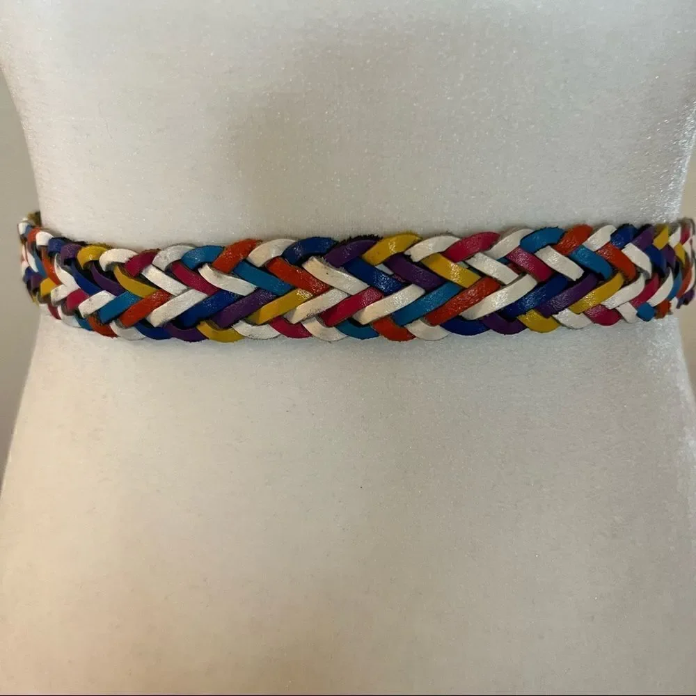 Vintage Capezio Argentina Woven Braided Leather Belt Multi-Color Small